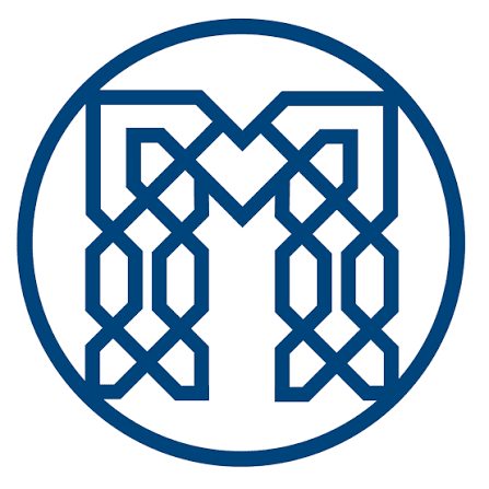 Dark blue geometric logo featuring interlocking diamond and cross patterns within a circle, representing Marietta Memorial Hospital